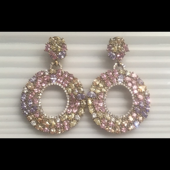 Joan Boyce Brass 14k  GoldPlated Multicolor CZ Earrings Clip on - Picture 5 of 7